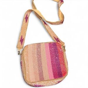 Beaded Pink and Tan Crossbody Bag